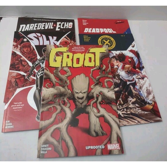 Marvel Other - Lot of 5 Marvel Graphic Novels Daredevil, Deadpool, Silk, X-Men, Groot